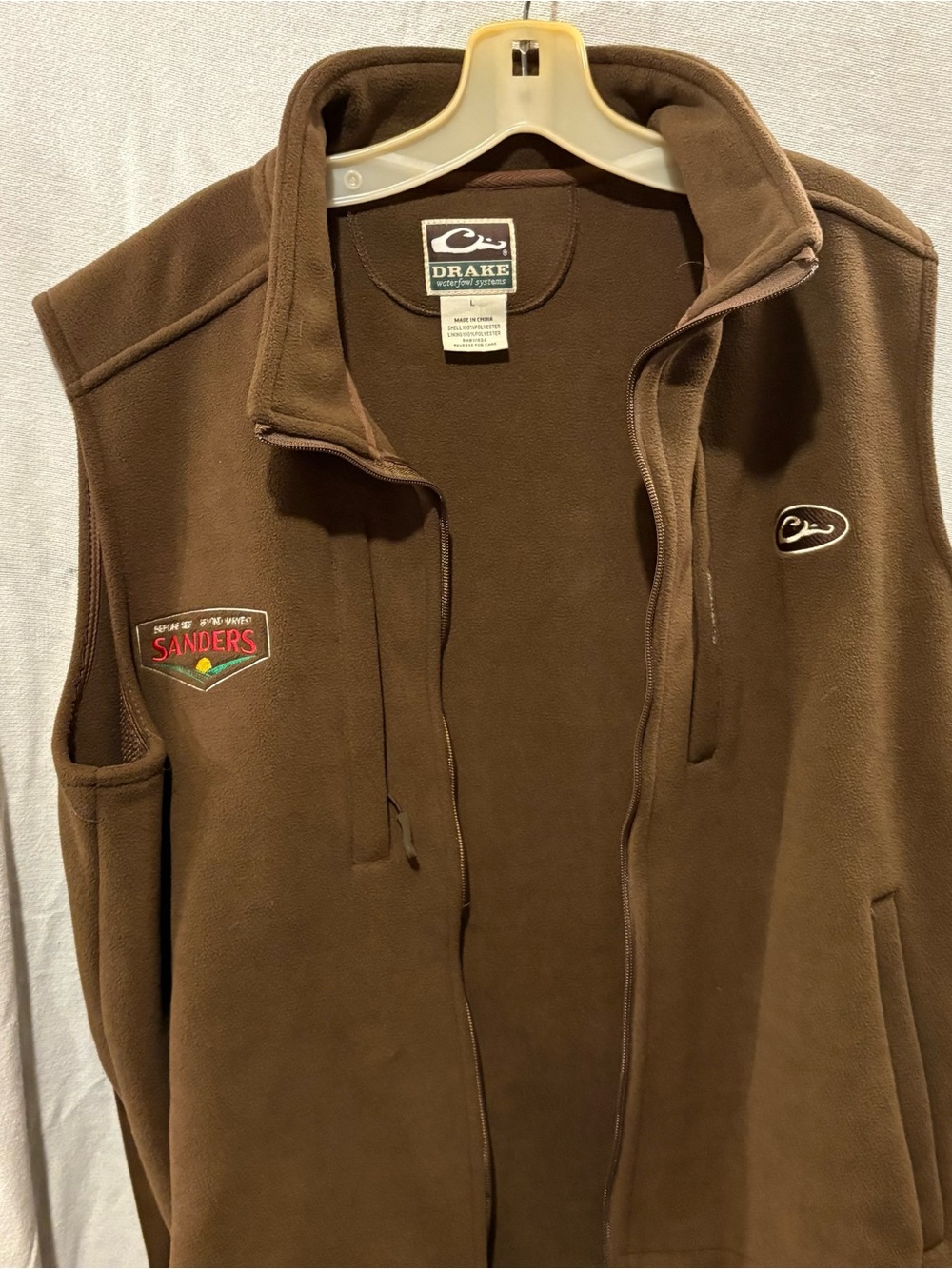Drake Brown Fleece Zip-Front Vest with Embroidered Patches
